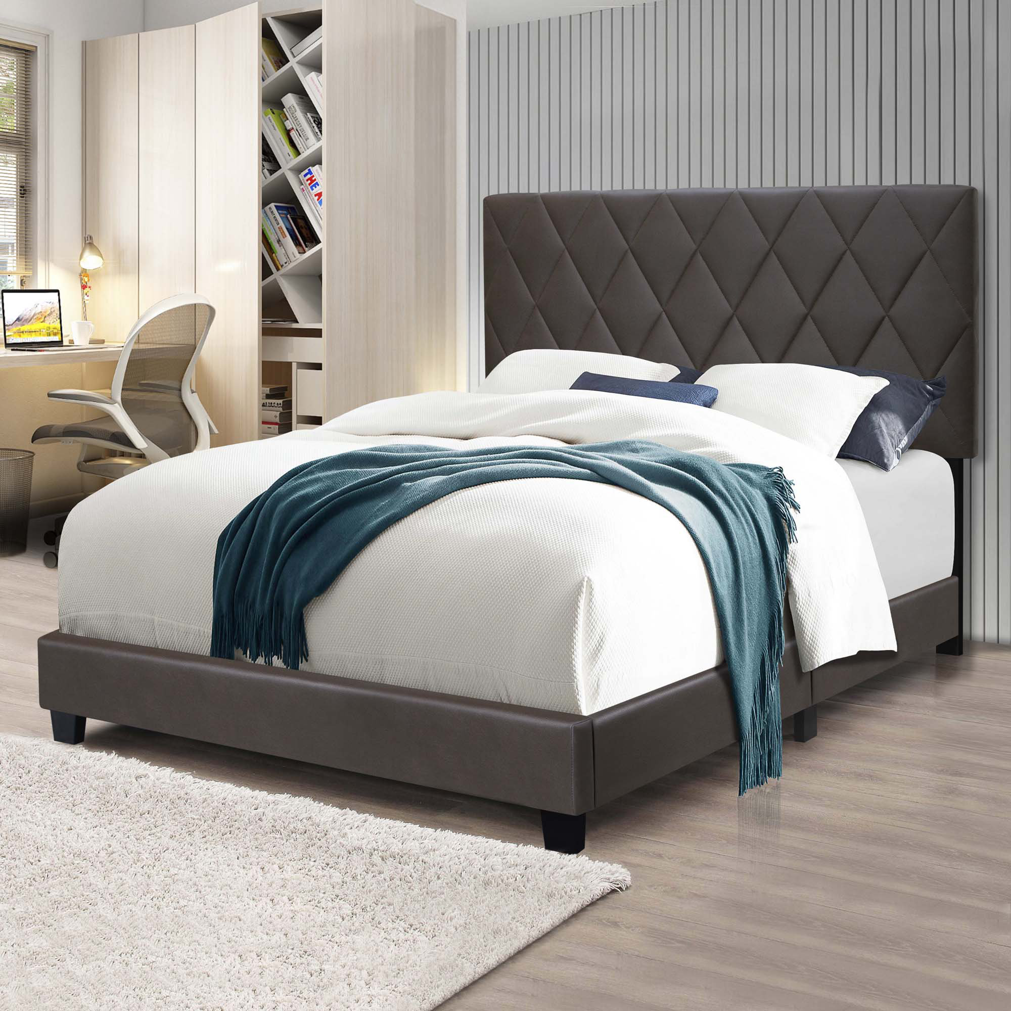 Ebern Designs Queen Size Adjustable Upholstered Bed Frame Stain ...