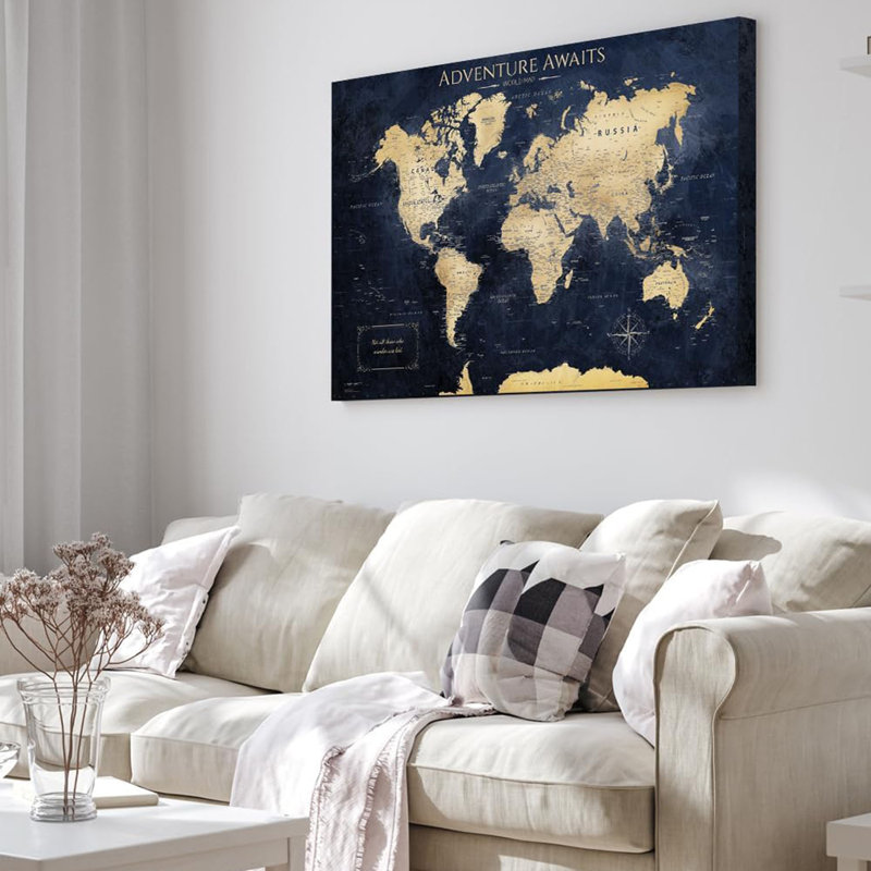 Toile: cartes du monde pour décoration murale, tableau à punaises pour marquer les voyages, impression de carte de voyage surdimensionnée pour la maison, le bureau, le bureau et le véhicule récréatif, prête à être accrochée