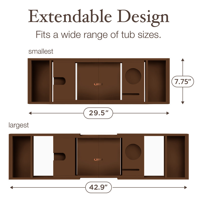 Luxury Bamboo Bathtub Tray Caddy - Expandable and Foldable Nonslip Bath Caddy with Book/Tablet and Wine Glass Holder - Best Gift for Him or Her