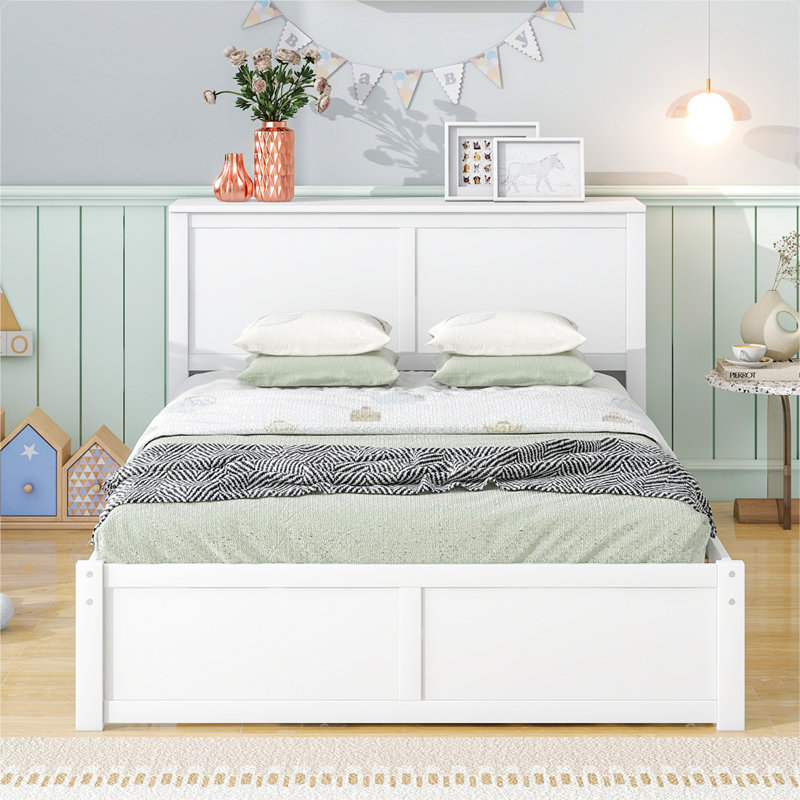 Lit plateforme avec rangement Salix, Double, Blanc