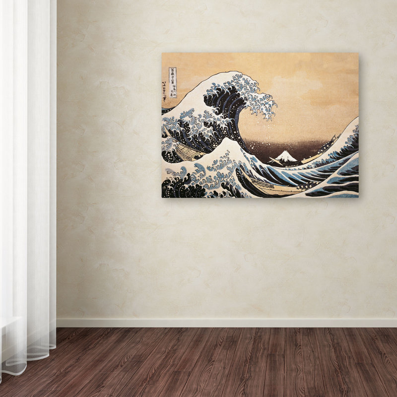 Large Blue and Beige Canvas Art of The Great Wave Off Kanagawa