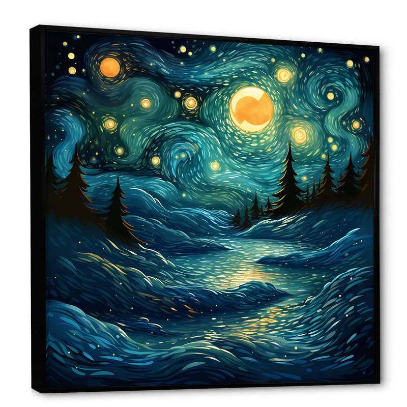 «Starry Night Ocean Storm I» - art mural Classics, Cadre flottant noir, H 36 po x l 36 po x P 1,5 po