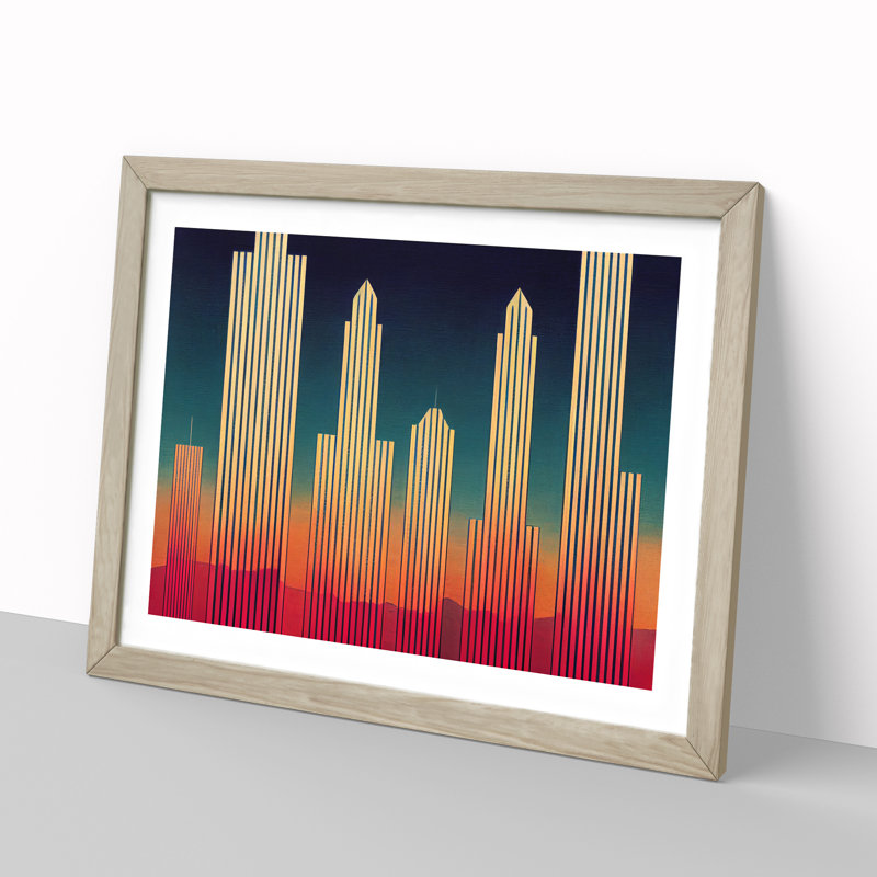 Intense Skyscraper Skyline - Framed Print, 25cm H x 34cm W x 2cm D, Oak