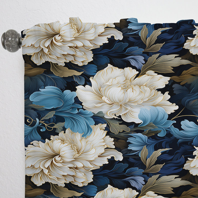 Astral Blue White Damask Radiance I - Bohemian Velvet Curtain - Room Darkening - 1 Panel, 52" W x 84" L
