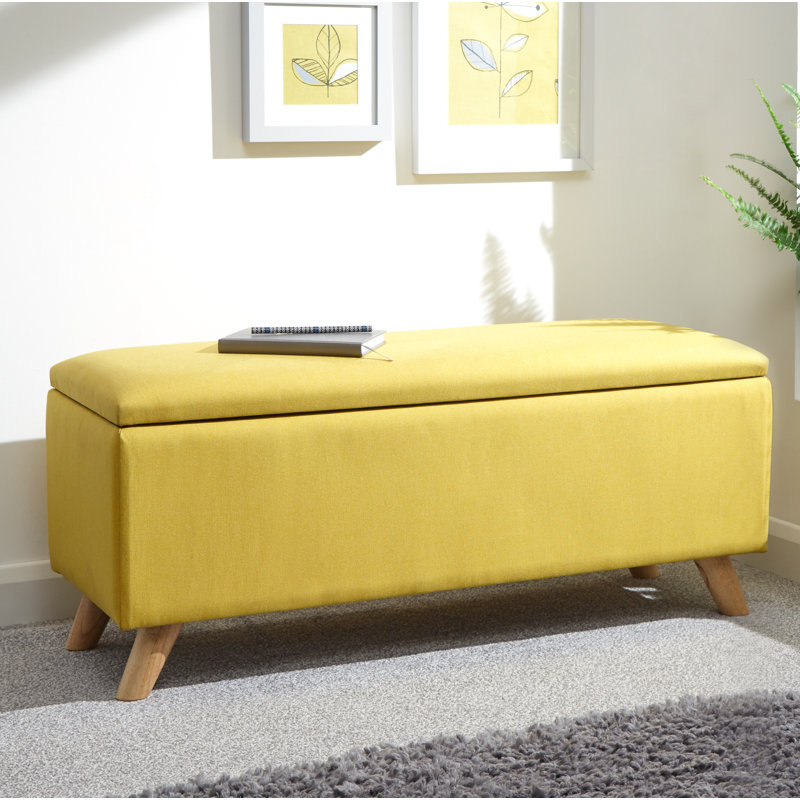 Caver 98cm Wide Rectangle Solid Colour Ottoman with Storage, Mustard