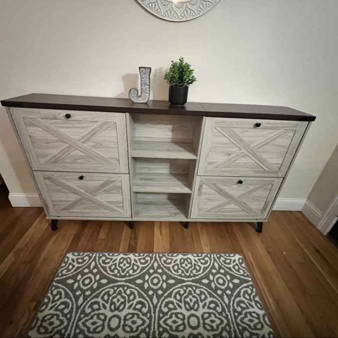 63"W Modern Entryway Shoe Storage Cabinet With Adjustable Shelves And Metal Legs Farmhouse Shoe Rack - Brown Wood