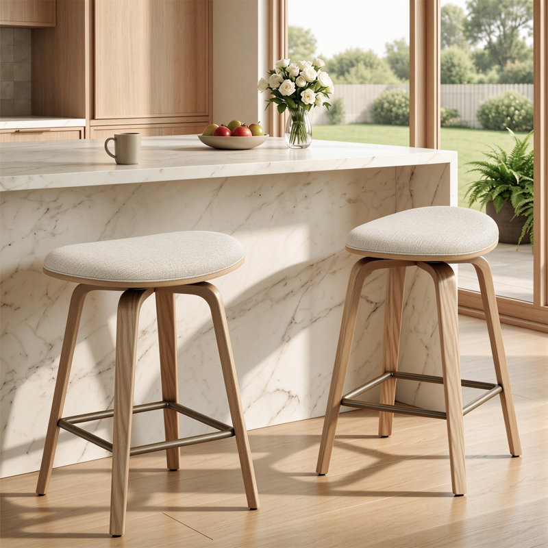Swivel Upholstered Counter Stool, Beige, 2