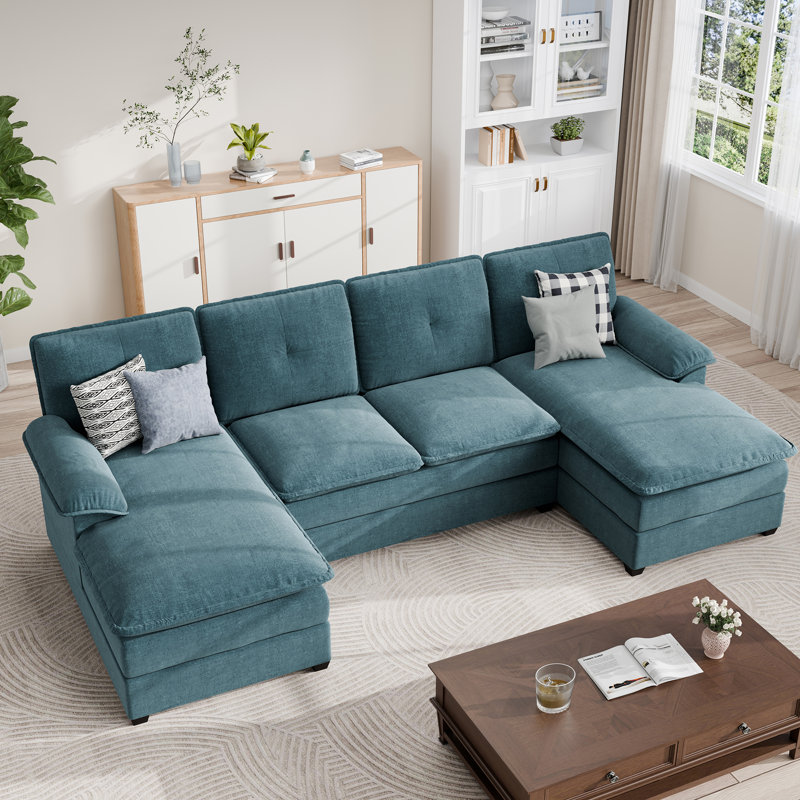 Rezarta 3-Piece Upholstered Sectional, Turquoise Linen Blend