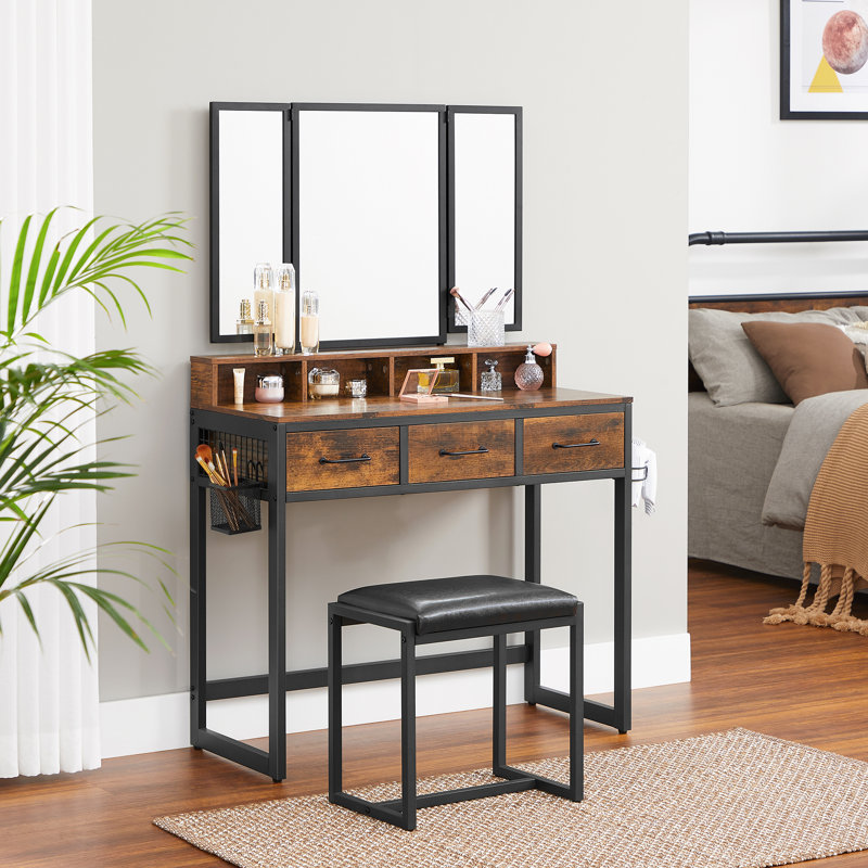 Hans Dressing Table with Mirror, Rustic Brown/Black