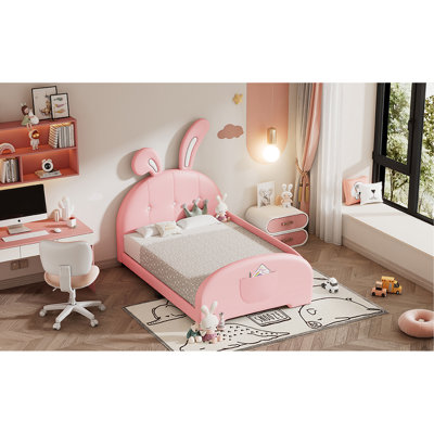 Upholstered Twin Size Platform Bed With Headboard And , Lasting Build, Pink Bed, Enduring Construction,