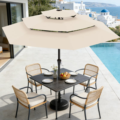 9ft All-Steel 3-Tier Patio Umbrella with Crank Lift System & 6 Sturdy Ribs Waterproof, Patio Table Umbrella Perfect for Poolside, Terrace, Beach and Outdoor Restaurant, White