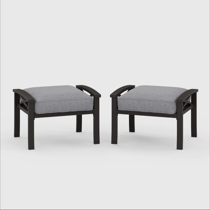 Set Of 2 All-Weather 26” Width Metal Ottomans, Brown, Gray