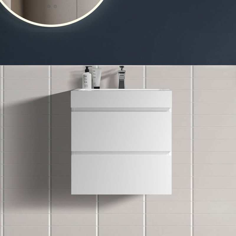 Meuble-lavabo simple mural 24 po avec surface solide avec trop-plein, 24 po, pré-assemblé, 24", Blanc, Blanc