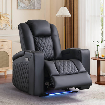 34.6"Wide Faux Leather Power Reclining Home Theater Seating Chair with Arm Storage&Dual Cup Holders&USB Charging Port&Ambient Lighting by Inbox Zero
