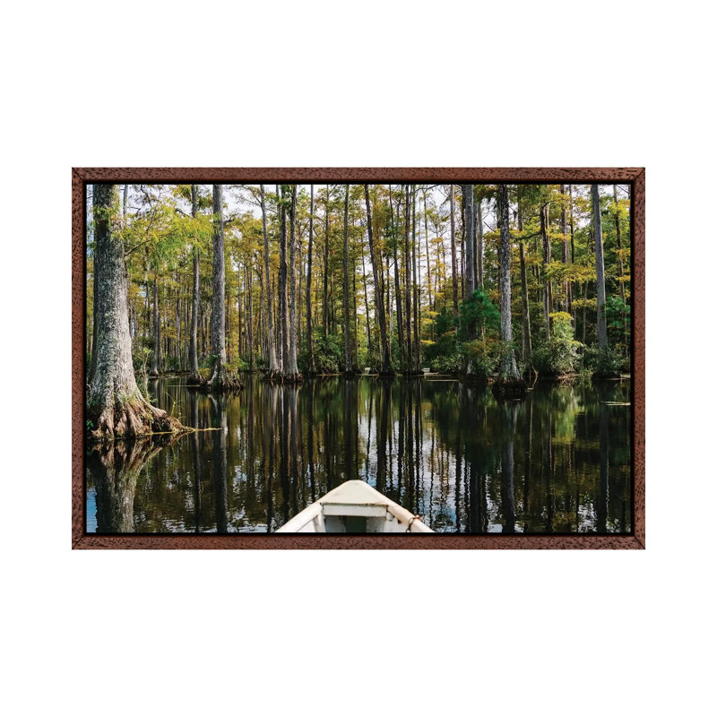 Charleston Cypress Gardens Boat III 1 Piece Wall Art on Canvas, 66.04cm H x 101.6cm W x 3.81cm D, Classic Brown Wood Framed