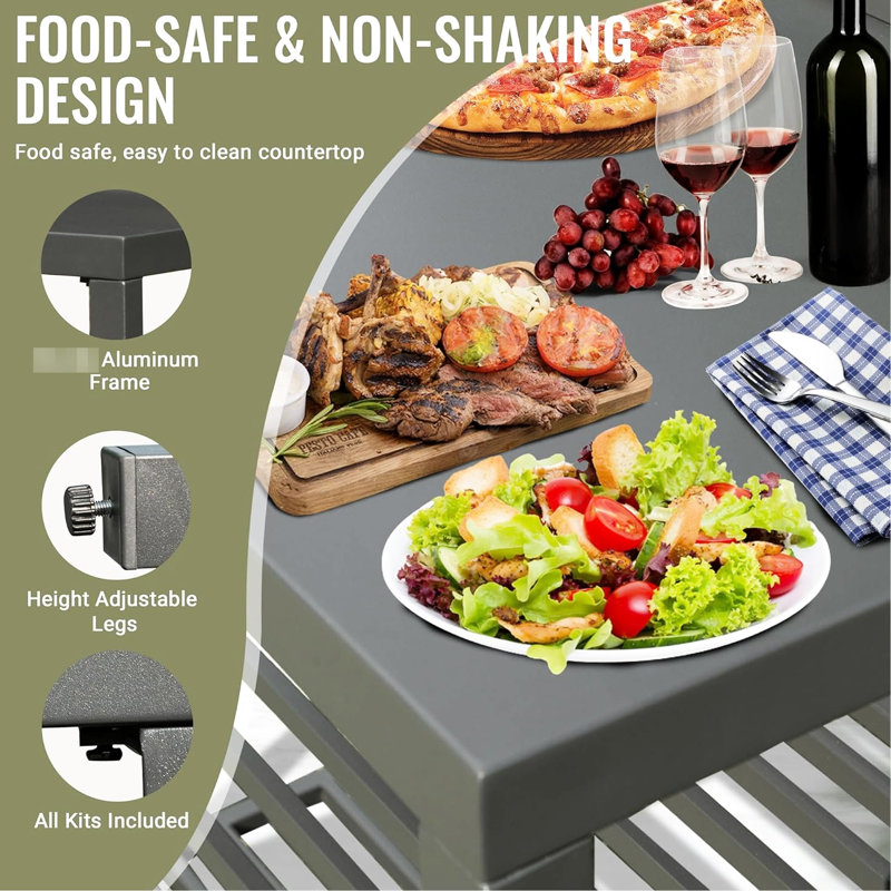 Table de préparation de cuisine en aluminium pour l'extérieur: comptoir spacieux, housse de protection supplémentaire, stable sur les planchers inégaux, bureau de 20,02 po x 55,6 po, 55,6 po, gris