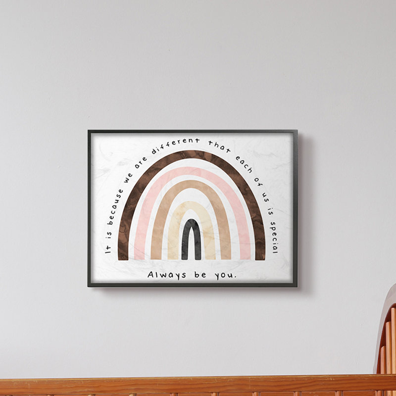 «Always Be You Expression Inspirational Diversity Rainbow» par Erica Billups - impression d'art textuel, Encadré gris