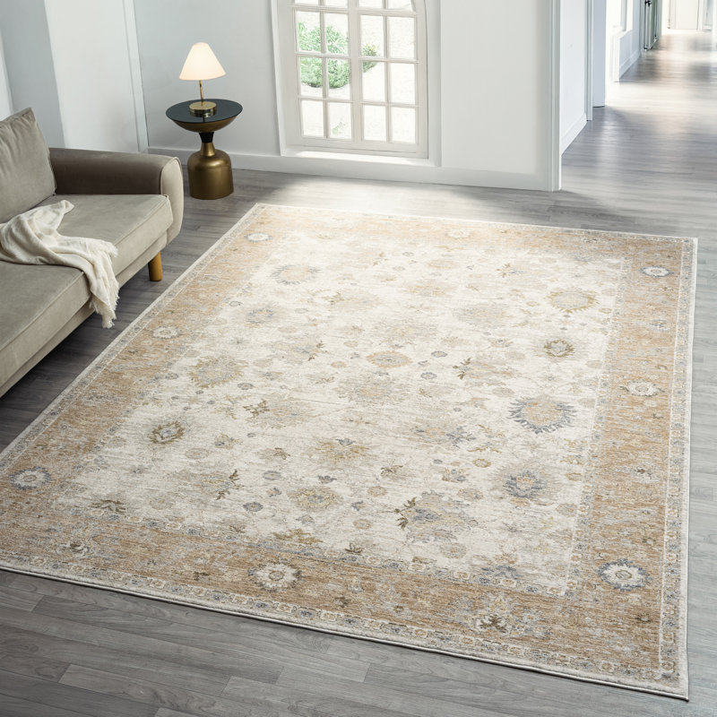 Anthonyson Cream/Brown Traditional Floral Filigree Woven Indoor Area Rug, 2'3" x 3'6"