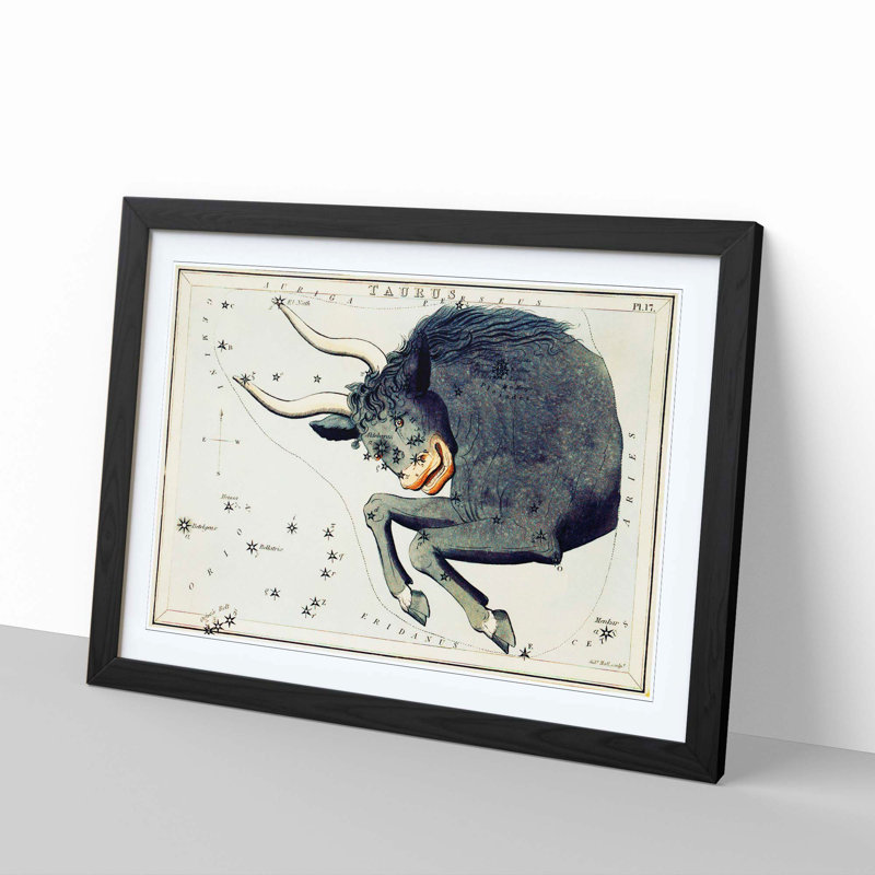 Astronomical Zodiac Chart Of The Taurus - Single Picture Frame Painting, 33cm H x 45cm W x 2cm D, Black
