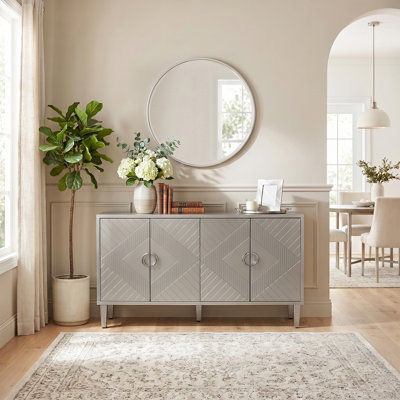 Buffet 59 portes en placage de bois 59 po avec pieds en pin et poignées en alliage de zinc, champagne
