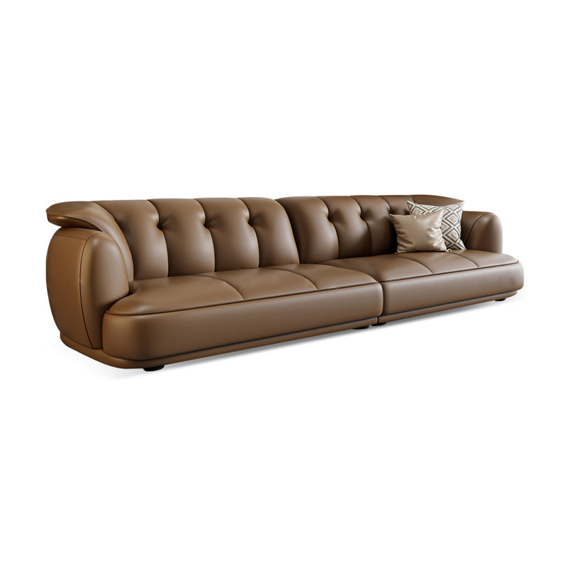 Canapé modulaire en cuir véritable café clair, H 32,68 po x l 98,43 po x P 39,37 po, Café clair