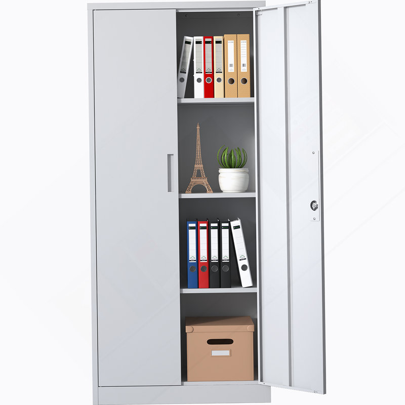 71"H Metal Garage Storage Cabinet, Tool Steel Locking Cabinet With Doors And 3 Adjustable Shelves, Tall Cabinets, White