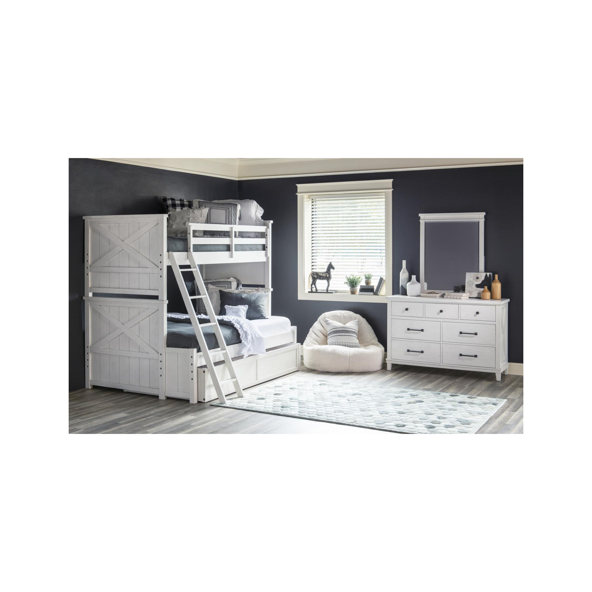 COMPLETE BUNK BED, White, Twin Over Full