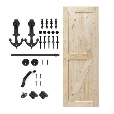 Solid Wood Paneled Unfinished without Installation Hardware Kit Barn Door