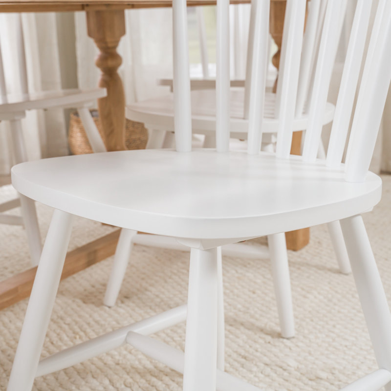45W Round Trestle Dining Table With 4 High Back Spindle Dining Chairs, White