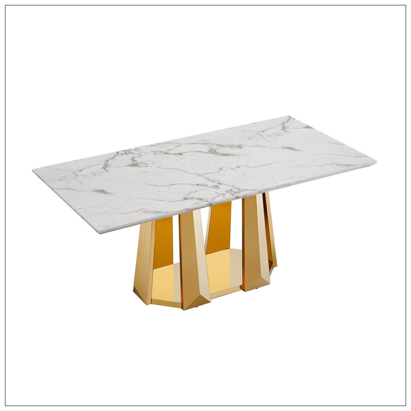 Dining Table For Kitchen, White, Gold