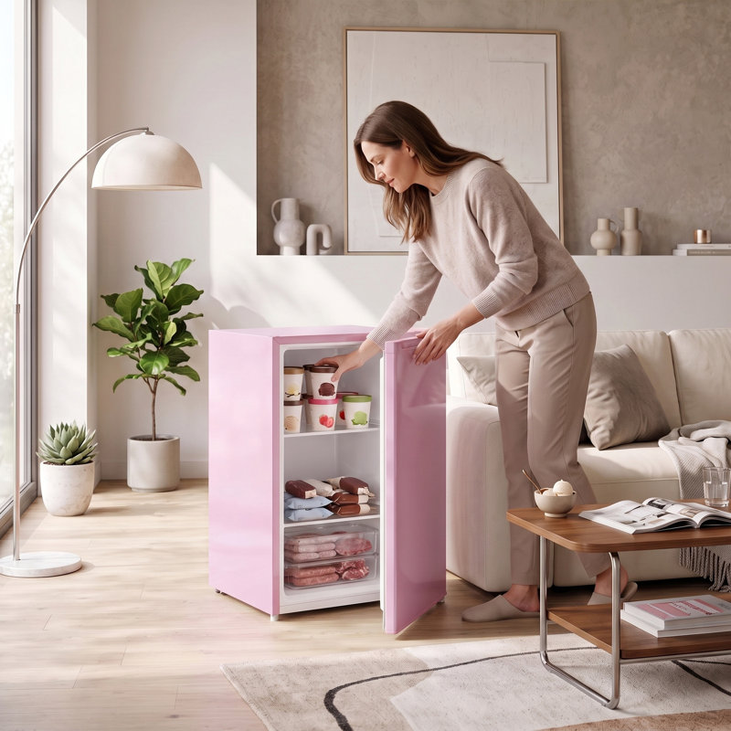 Mini congélateur 2,1 pieds cubes avec porte réversible, 2 tablettes, rose, Pink