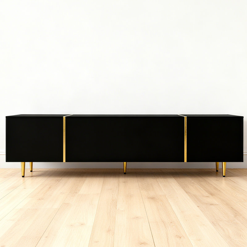 Meuble télé haute brillance avec 4 portes, Black