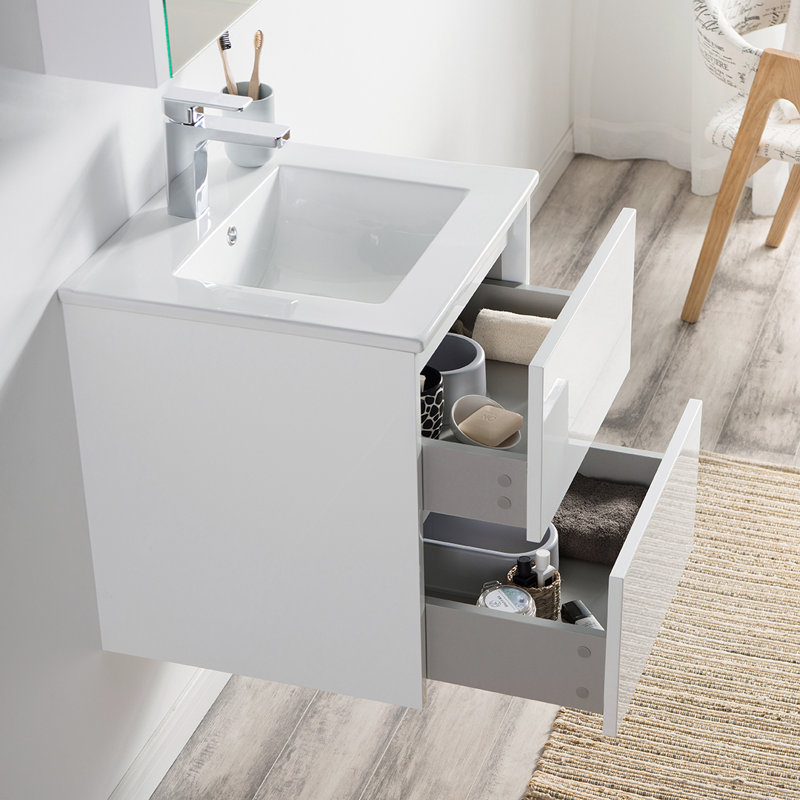 Oquendo 20.375 " W Wall Mounted 0 Single Double Single Vanity Bathroom Vanity With Ceramic Top, Glossy White