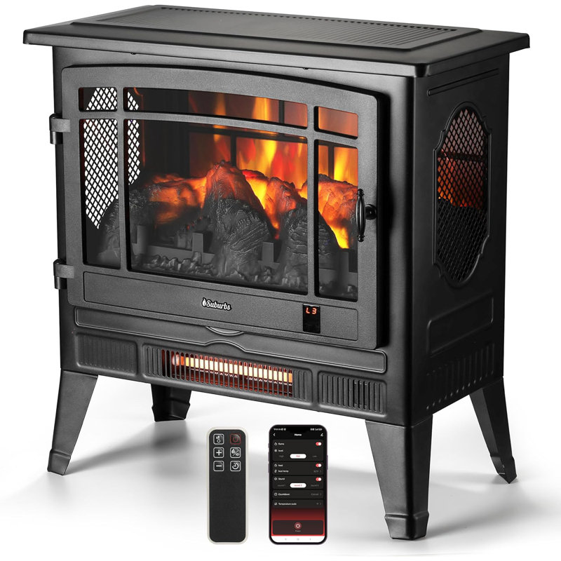 Chaufferette de foyer électrique infrarouge WiFi 25 "avec bruit de craquement Apria, minuterie, télécommande 1400W, Noir