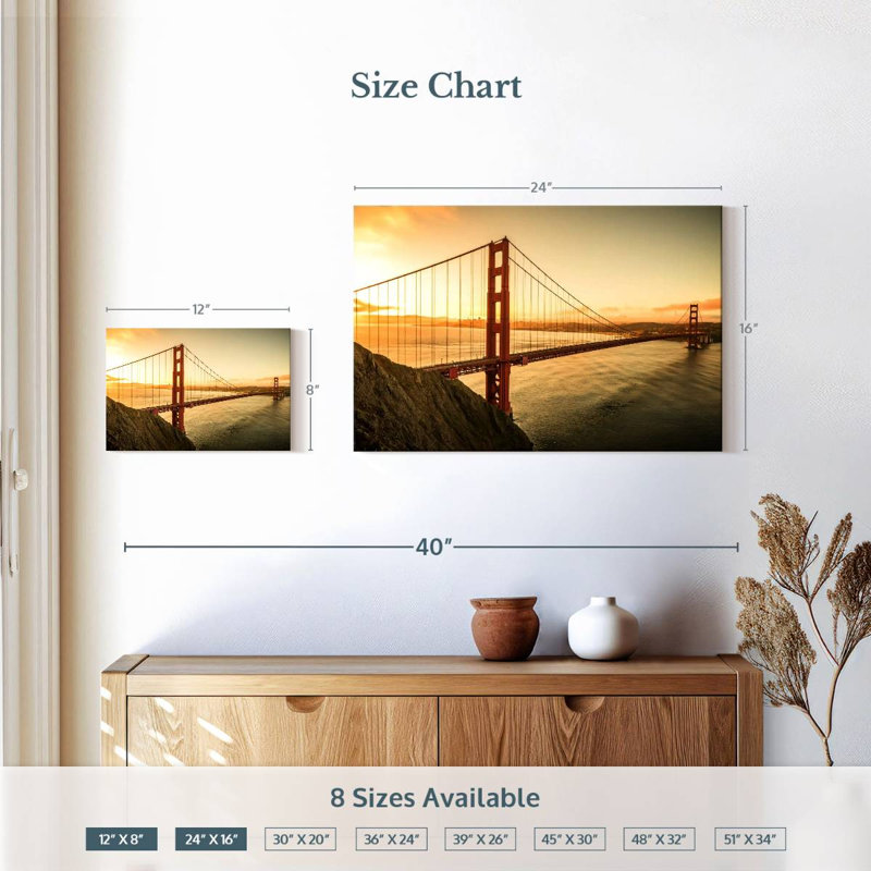 Majestic Golden Gate Sunrise, H 16 po x l 24 po