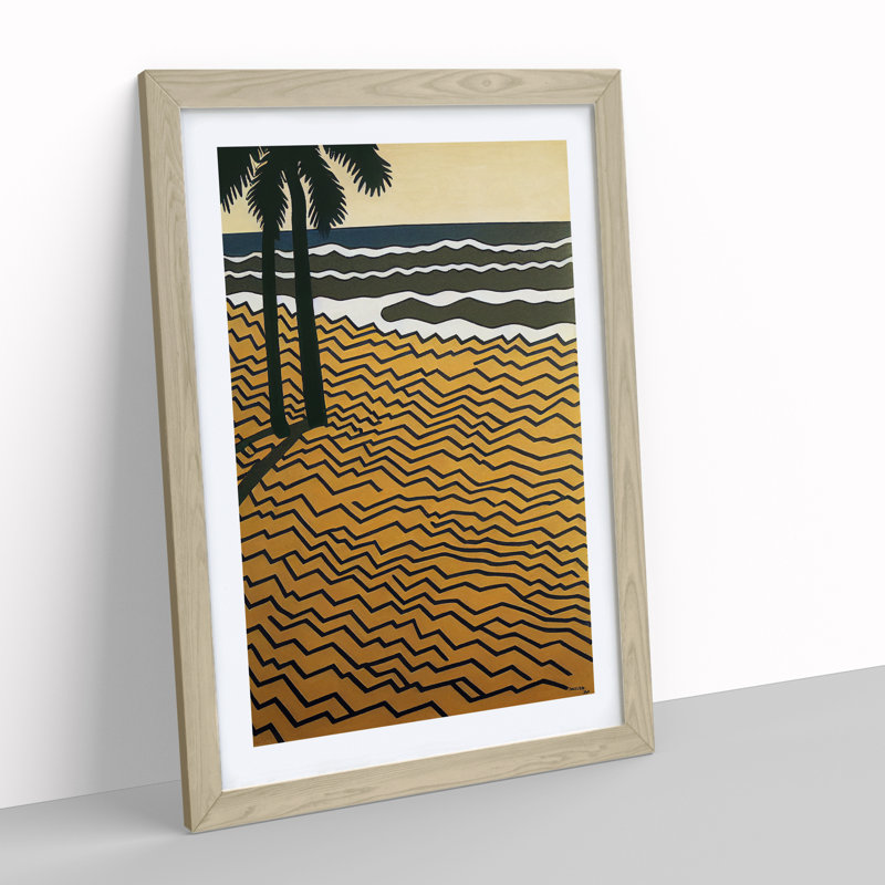 Retro Beach - Single Picture Frame Print, 34cm H x 25cm W x 2cm D, Oak Framed