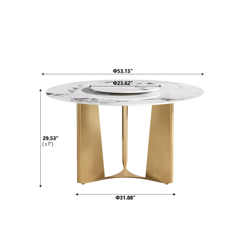 Round Sintered Stone Dining Table With Lazy Susan, 29.53"H x 53.15"L x 53.15"W, Patek