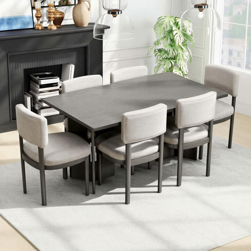 Ensemble de table de salle à manger en bois 7 pièces 6 chaises rembourrées et table de salle à manger rectangulaire pour la cuisine et la salle à manger