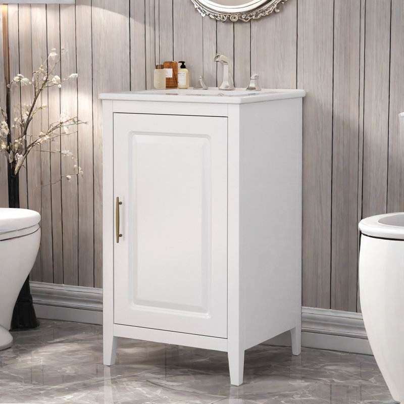 Meuble-lavabo de 20 po avec lavabo en céramique, Blanc