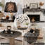 Ensemble de décoration de table d'Halloween en 5 pièces : toile d'araignée, chemin de table en dentelle noire, écharpe de foyer, nappe ronde, abat-jour et 60 chauves-souris 3D pour la décoration des fêtes et d'intérieur.