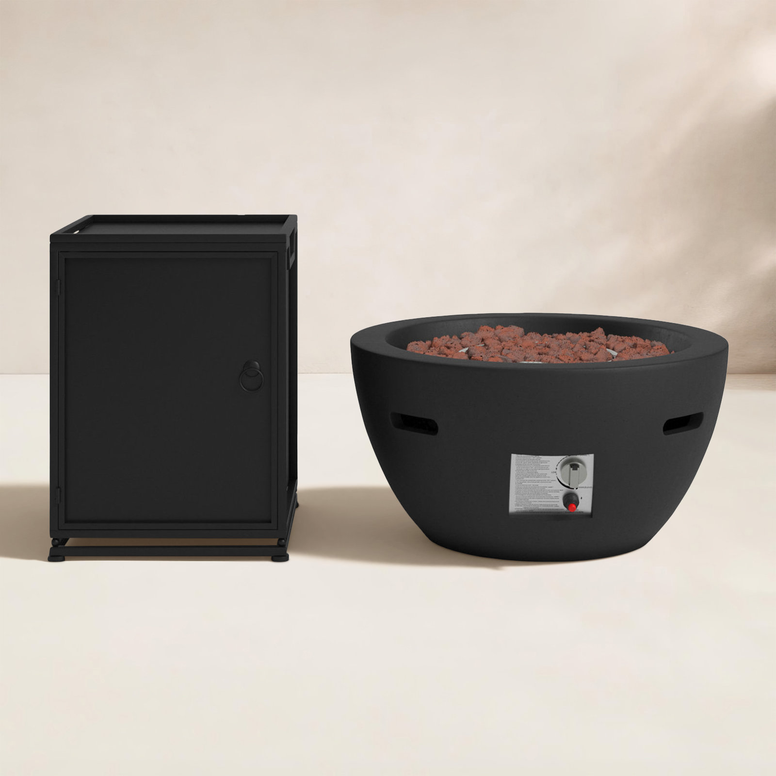 Hotwells 2-Piece Outdoor Concrete Fire Pit Set, Dark Gray