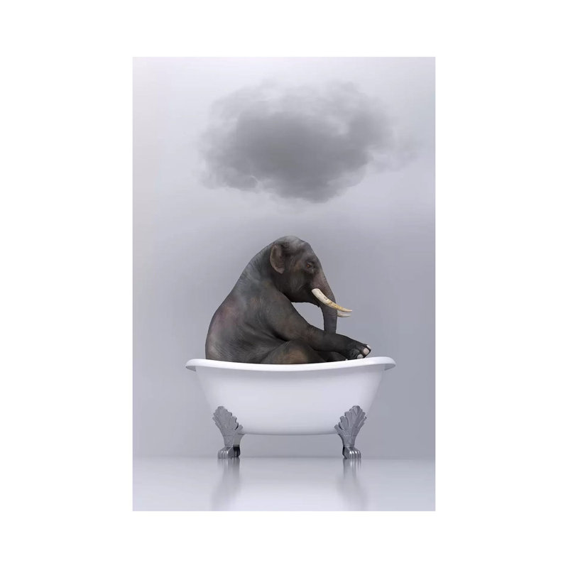 «Elephant Relaxing in the Bath 2» par Mike Kyiv - reproduction d'art, H 18 po x l 12 po x 1,5 po, Toile tendue, Pas de tapis