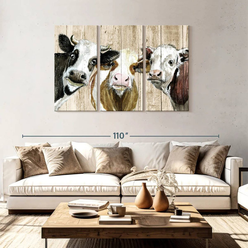 Curieux vaches sur bois, H 48 po x l 74 po