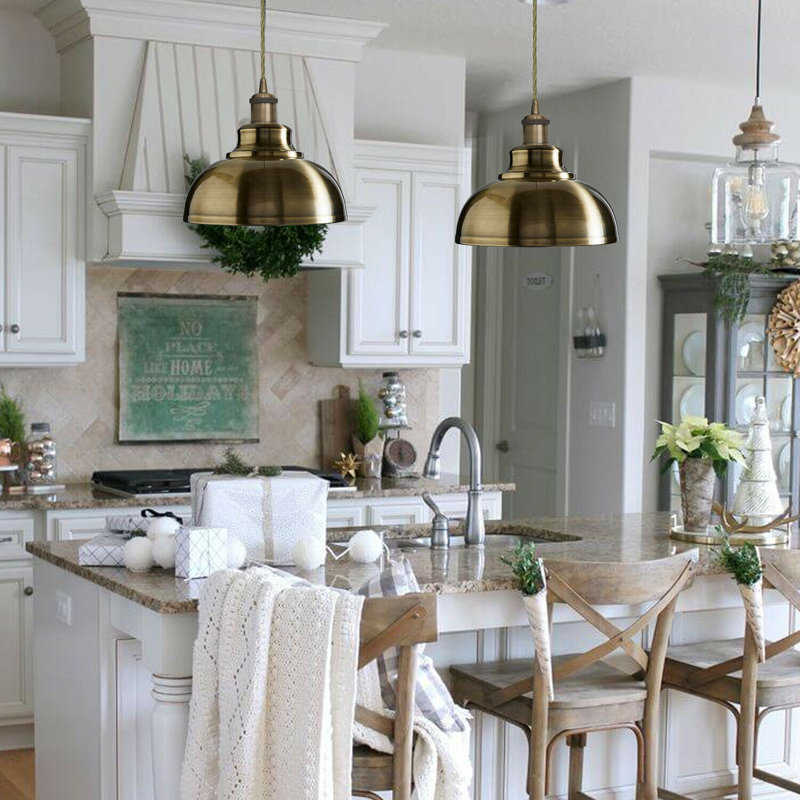Light Green Brass Dome Pendant – Industrial Modern Ceiling Light Fixture for Kitchen & Dining
