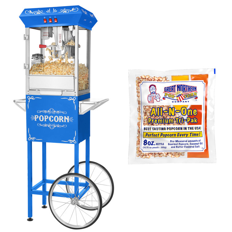 Great Northern 2.5 oz. Pop Pup Black Countertop Popcorn Machine with Measuring Spoon, Scoop, and 25-Serving Bags