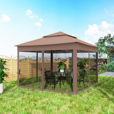 Auvent escamotable 11 pi x 11 pi, abri de jardin extérieur avec filet à glissière amovible, tente événementielle instantanée avec 114 pieds carrés d'ombre et sac de transport pour la cour, le jardin, brun