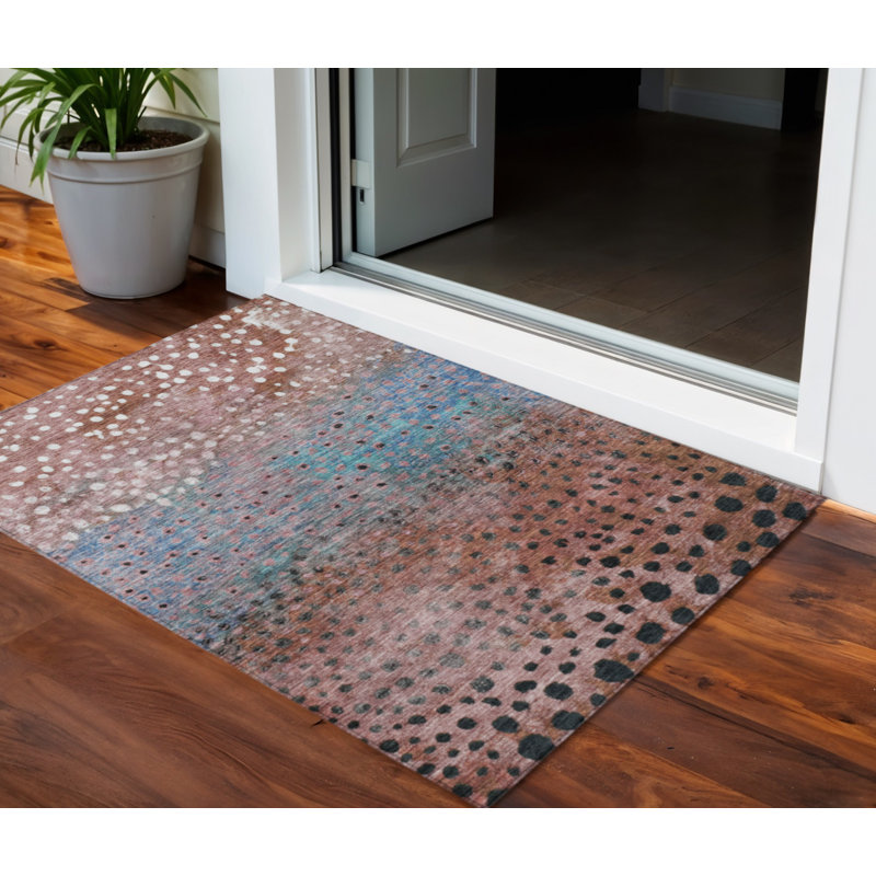Tapis extérieur lavable abstrait en terre cuite 3 pi x 5 pi