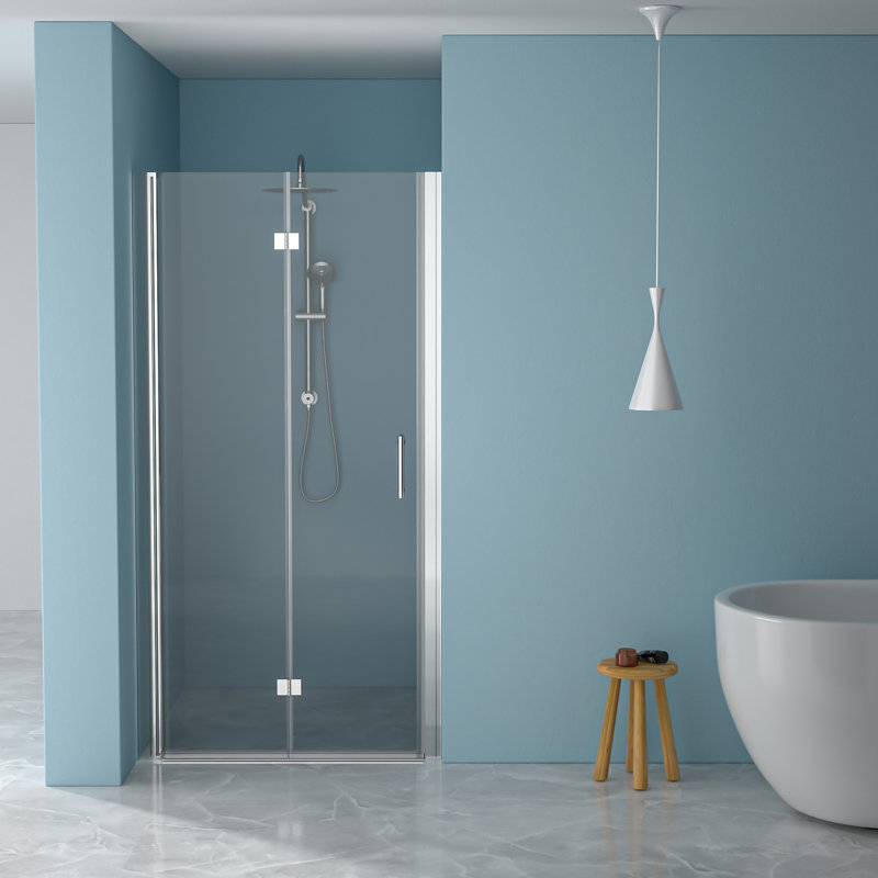 32"W X 72"H Fold Frameless Shower Door With Tempered Glass, Chrome 