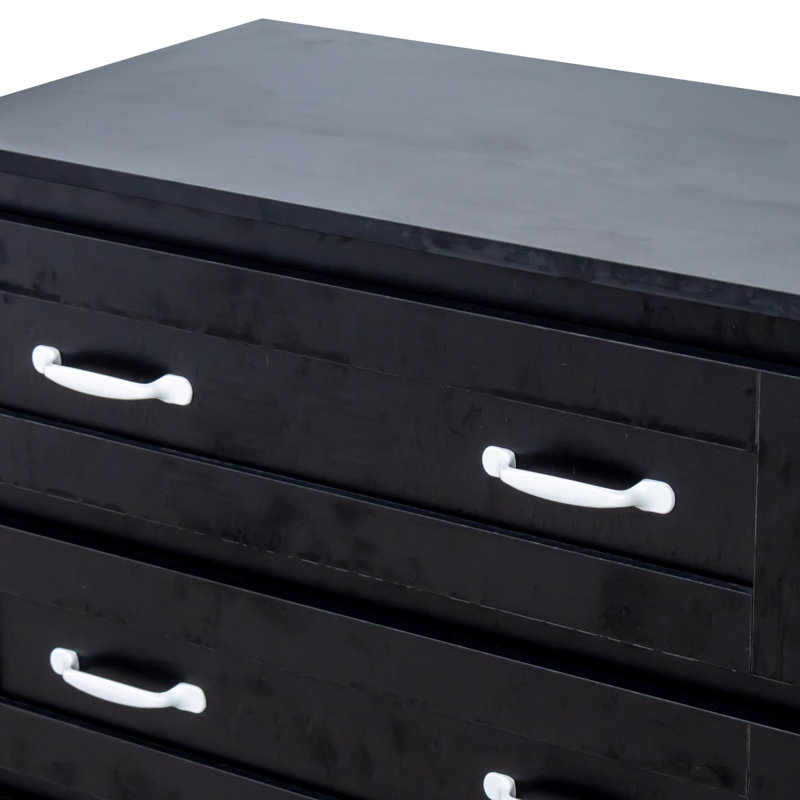 Modern Wood Sideboard With 6 Drawers - Black For Home Storage 6 Cabinet Office, Bedroom Construction, Black