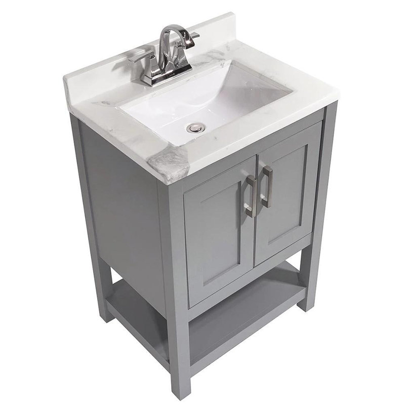 Ensemble de meuble-lavabo simple 25 po Datura, Marbre de Carrare, Gris